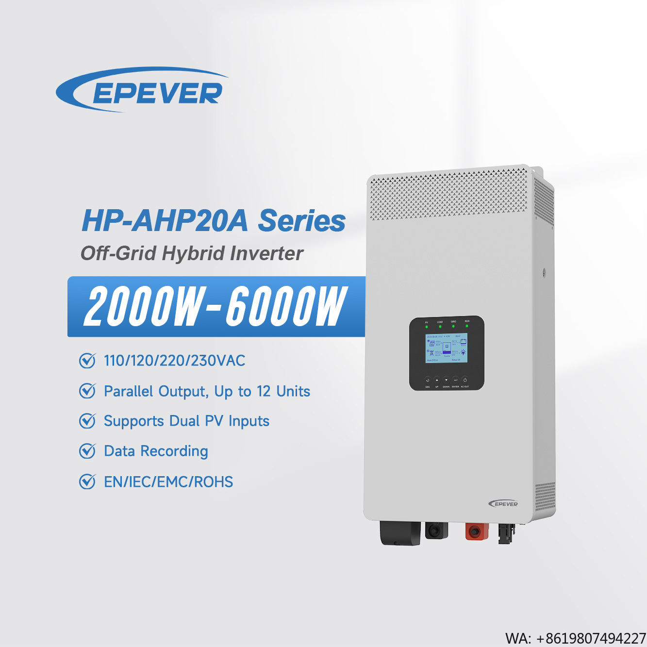 Hybrid Solar Inverter 5.5Kw Mppt 48V - EpeverインバーターDC 24V 48V to AC 110V/220V