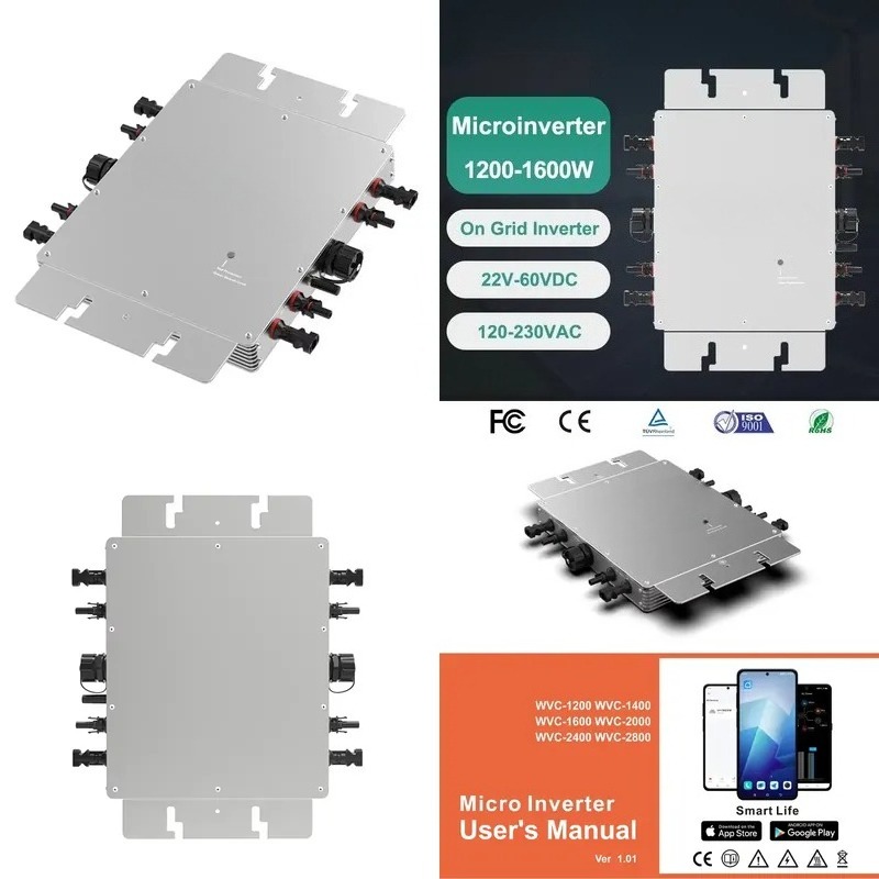 Micro Inverter 1400W Solar Grid Tie - スマートアプリWiFi監視マイクロインバーター1600W 1400W 1200W グリッドタイIP65 WVC ソーラーパネルシステム用