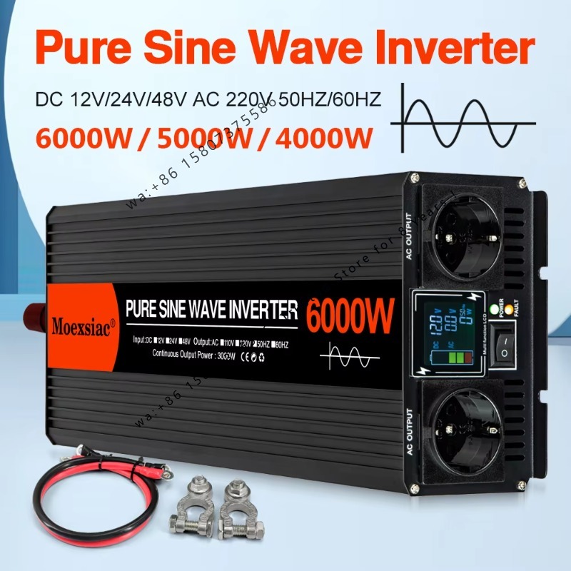 Pure Sine Wave Inverter 5000W 48V 220V - Moexsiac純正弦波ソーラーインバーター 4000W 5000W 6000W ダブルEUソケット DC