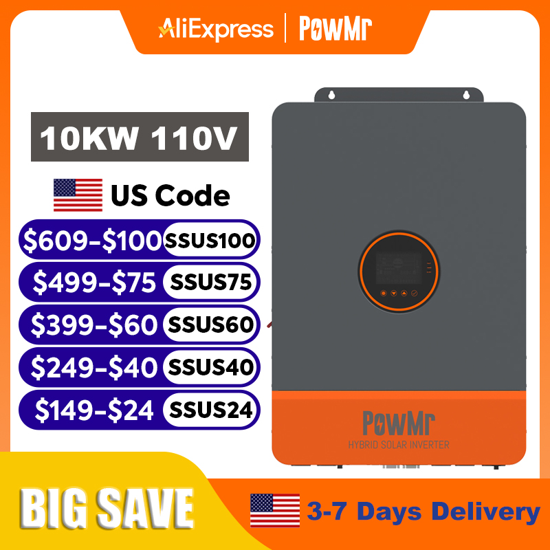 Split Phase Inverter 10Kw 110V 220V - PowMr 16KW 10KW スプリットフェーズインバーター 110Vまたは220V ハイブリッドソーラーインバーター