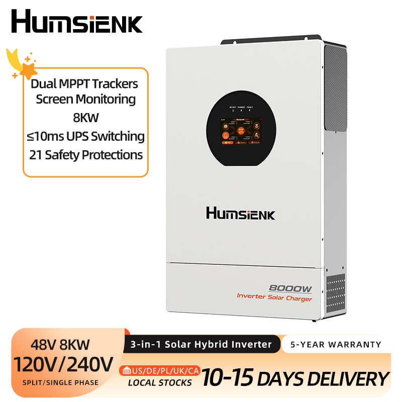 Mppt Hybrid Inverter 48V 8Kw 3 Phase - Humsienk 48V 8KW 3-in-1ソーラーハイブリッドインバーター、デュアルMPPT、120V/240V単相/三相、8KW純正弦波出力、安全保護機能付き、USB/RS485/CAN対応、LCDディスプレイ＆リモートモニタリング機能搭載、オフグリッドシステム用