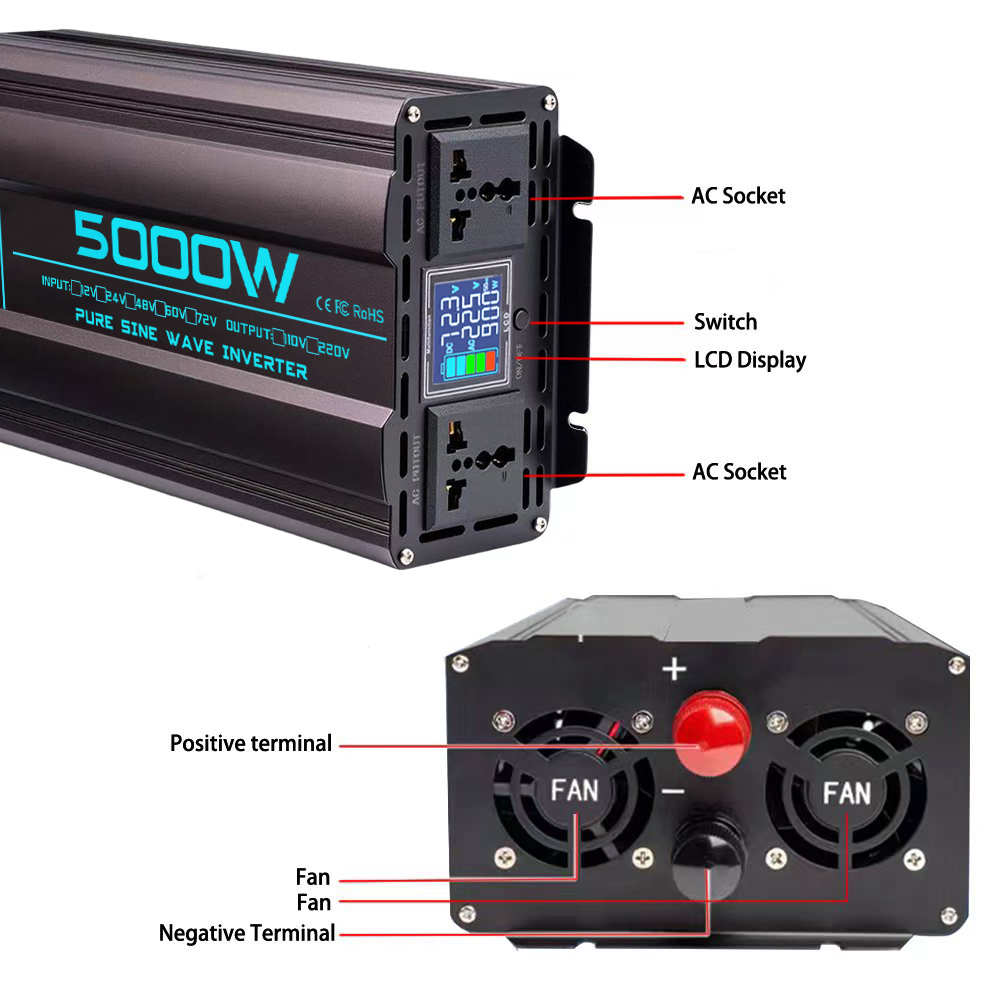 純正弦波インバーター 12V/24V/48V/72V 220 - Pure Sine Wave Inverter 5000W 48V 220V のレビューと価格