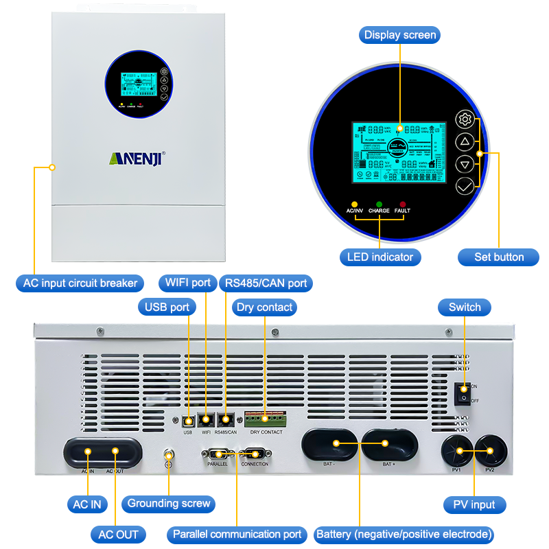 ANENJI スプリットフェーズ 12KW 48V ハイブリ - Off Grid Solar Inverter 48V 6000W のレビューと価格