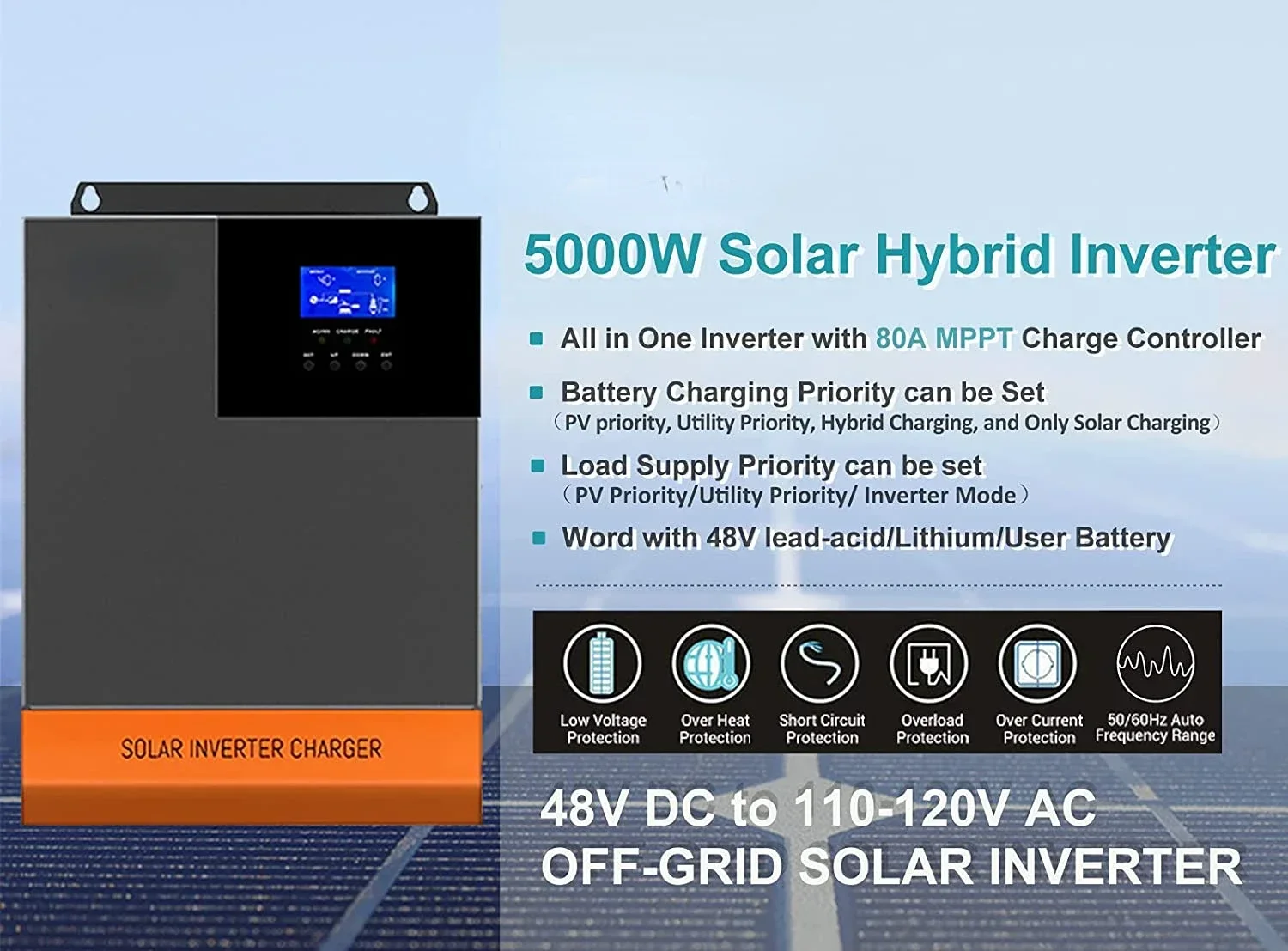 5.5kW MPPT 100A 光発電 220V 48V 5 - Hybrid Solar Inverter 5.5Kw Mppt 48V のレビューと価格