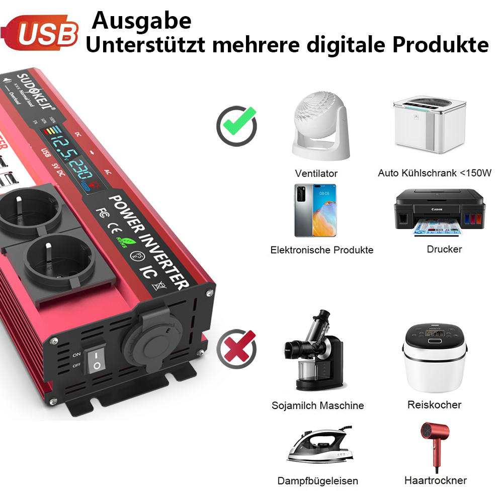 12Vから220Vへの4000Wピーク出力インバーター、80 - Power Inverter 12V 220V 4000W Continuous のレビューと価格